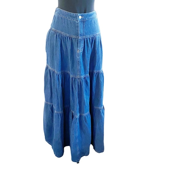 Lucky & Blessed Dresses & Skirts - Lucky & Blessed Blue Tiered Denim Maxi Skirt
